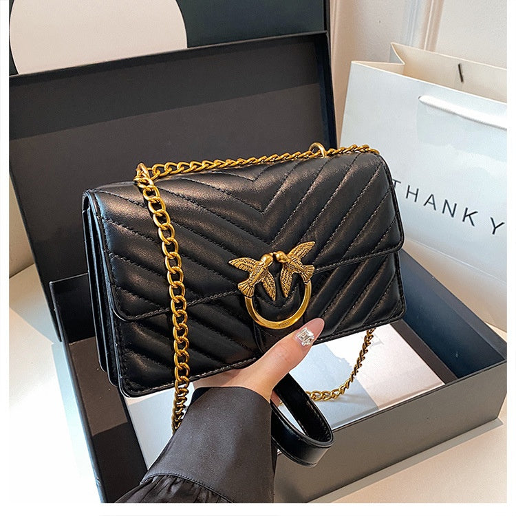 Sac à chaîne pour femme Sac bandoulière élégant Mode Polyvalent Sac à bandoulière Brodé Petit sac carré