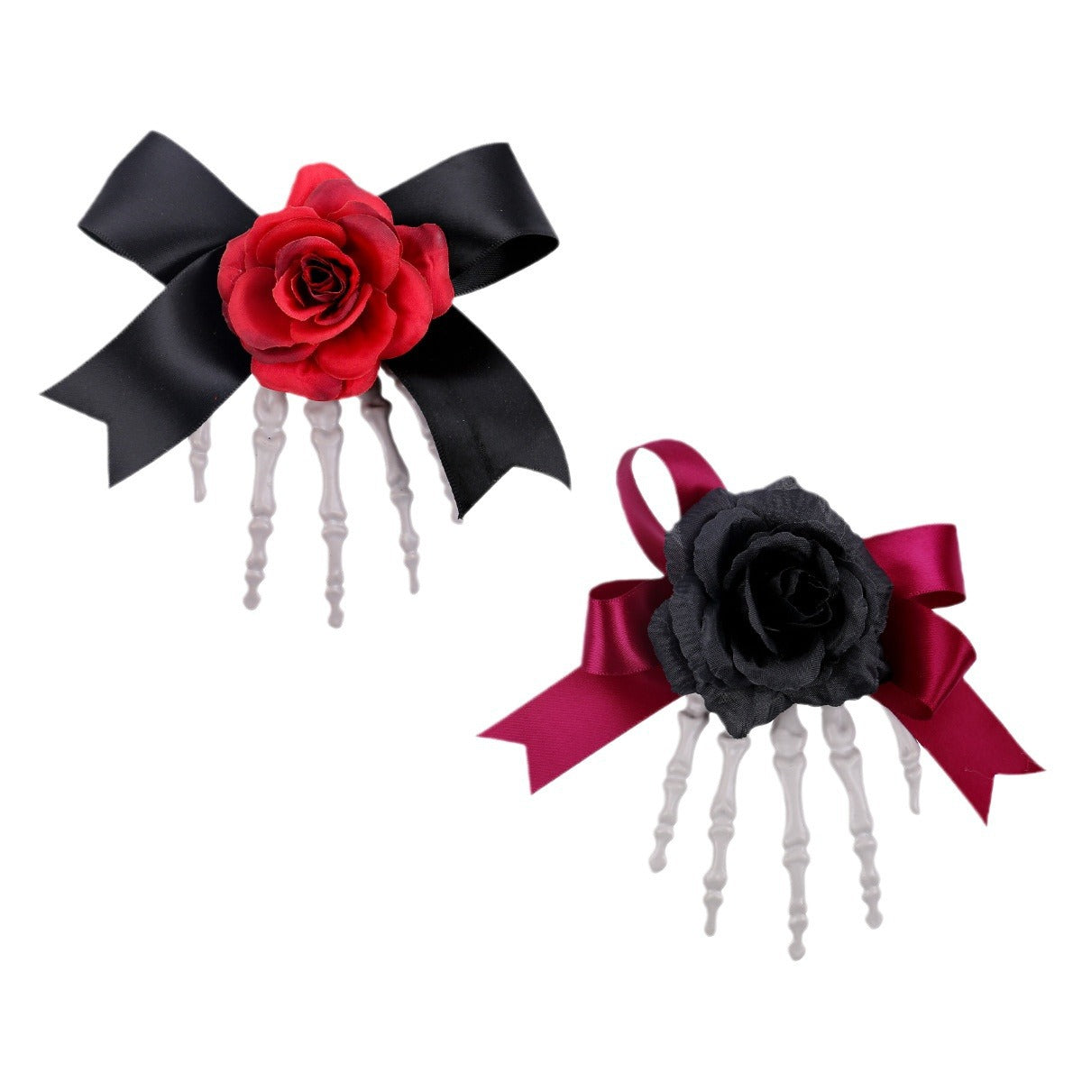Halloween Skull Skeleton Hand Hair Clip, Ghost Festival Horror Rose Bow Ghost Hand Side Hair Clip