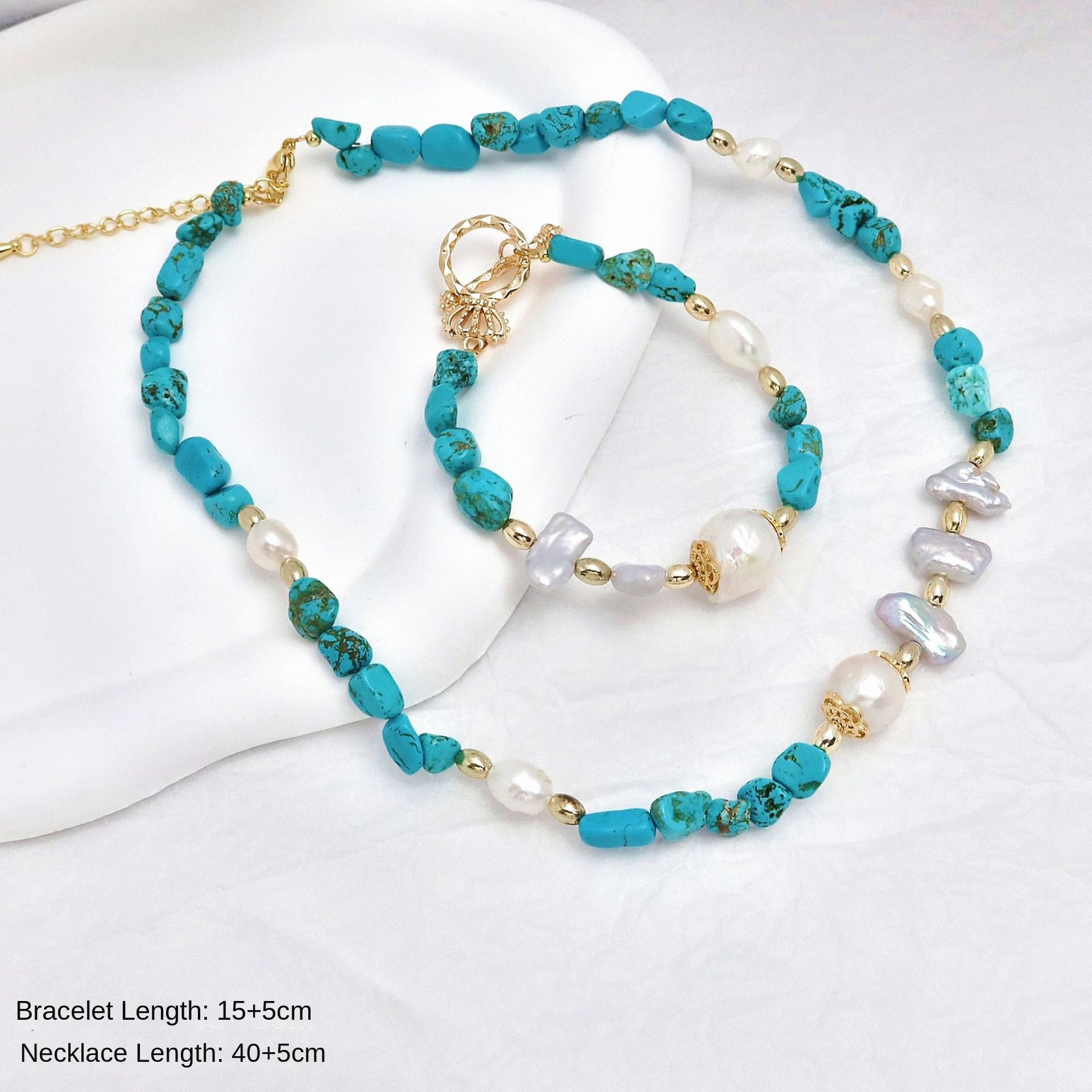 Freshwater Baroque Pearl Turquoise Beaded Bracelet Necklace, Natural Stone Bracelet, Original Design, Lightweight Luxury, Elegant Style