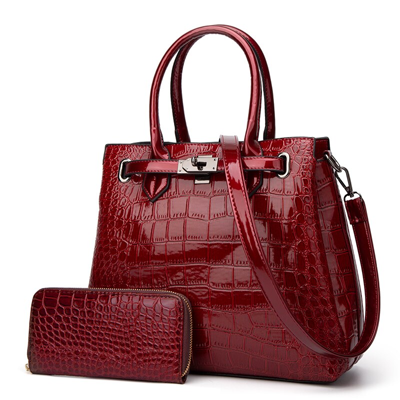 Sac à main pour femme, designer, luxe, nouveau, en cuir PU, motif crocodile, sac à bandoulière, 2 pièces, sac bandoulière, pochette, portefeuille femme