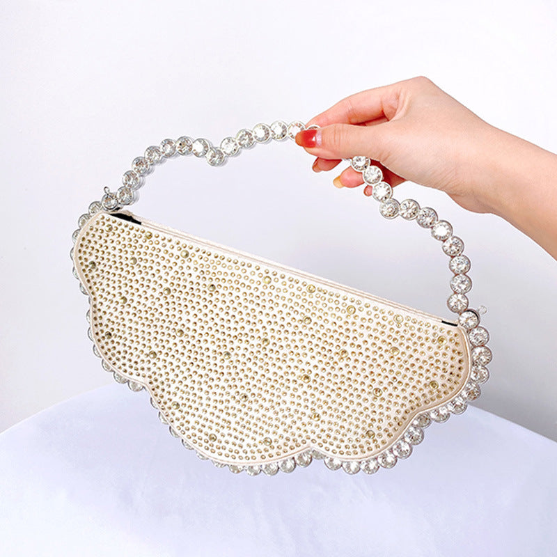 Whimsical New Evening Bag for Women, Handbag with Rhinestone Cloud Design, Chain Strap Crossbody Bag
