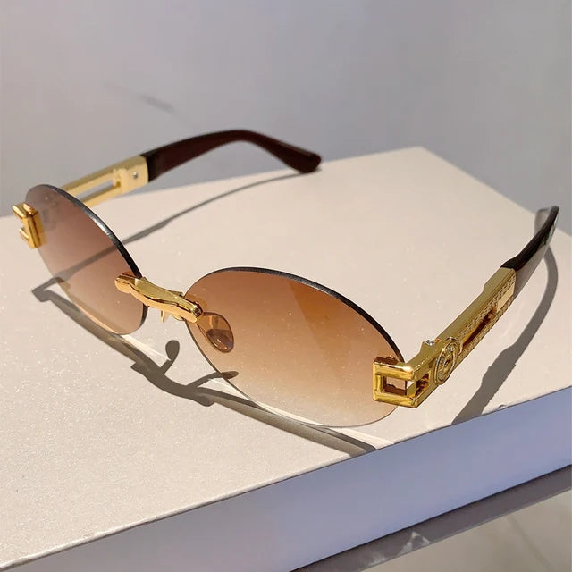 Frameless oval anti purple line sunglasses and sunglasses