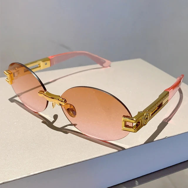 Frameless oval anti purple line sunglasses and sunglasses