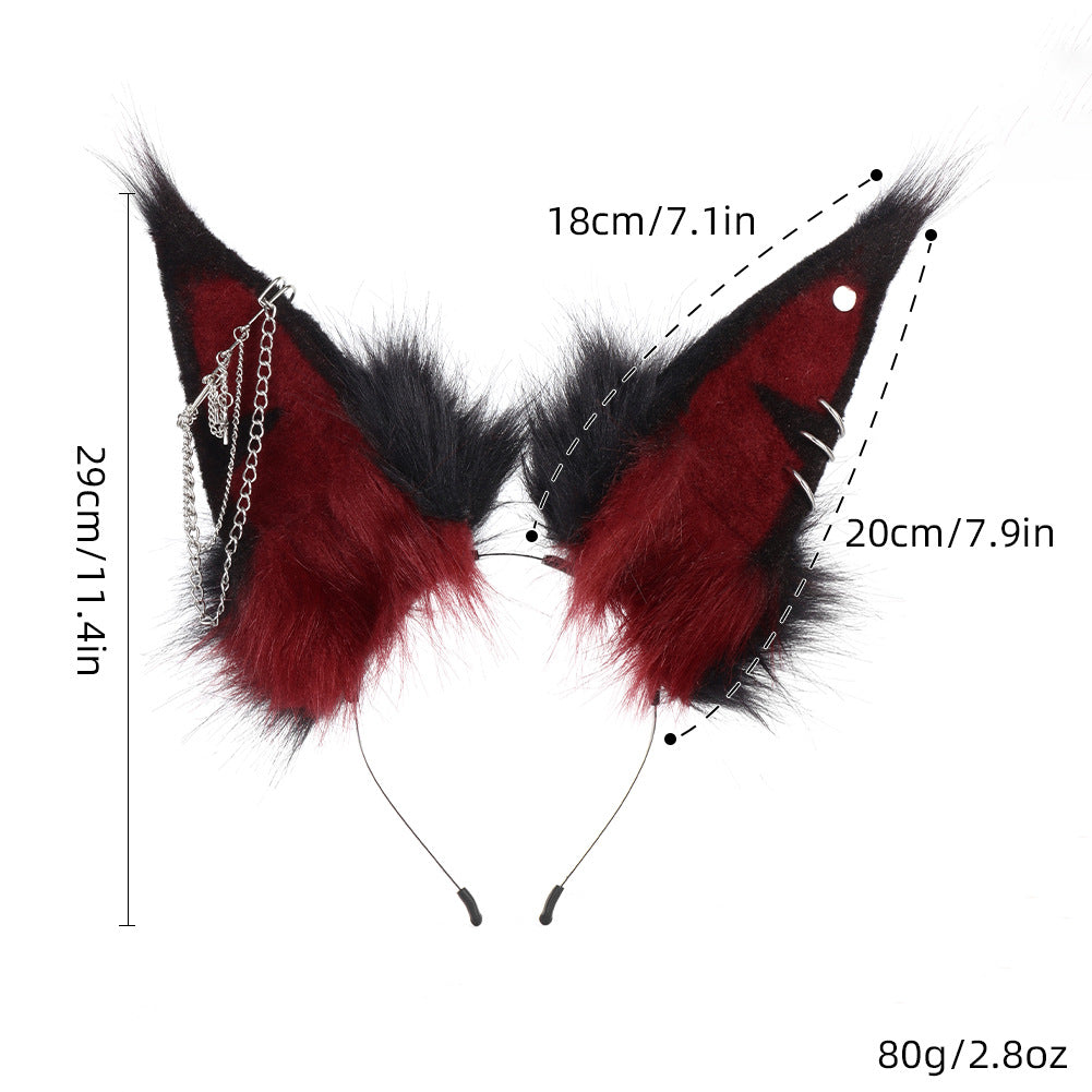 Halloween Animal Ears Headband Faux Dog Ears Plush Performance Headwear Chain Accessories Cosplay Convention Live Streaming