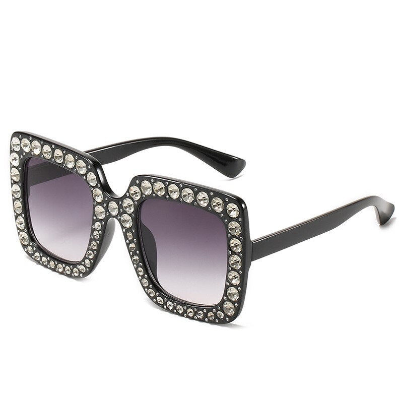 Vintage Oversized Square Colorful Diamond Sunglasses Women Big Frame Luxury Brand Crystal Sun Glasses Rhinestone Eyewear
