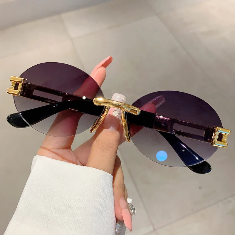 Frameless oval anti purple line sunglasses and sunglasses