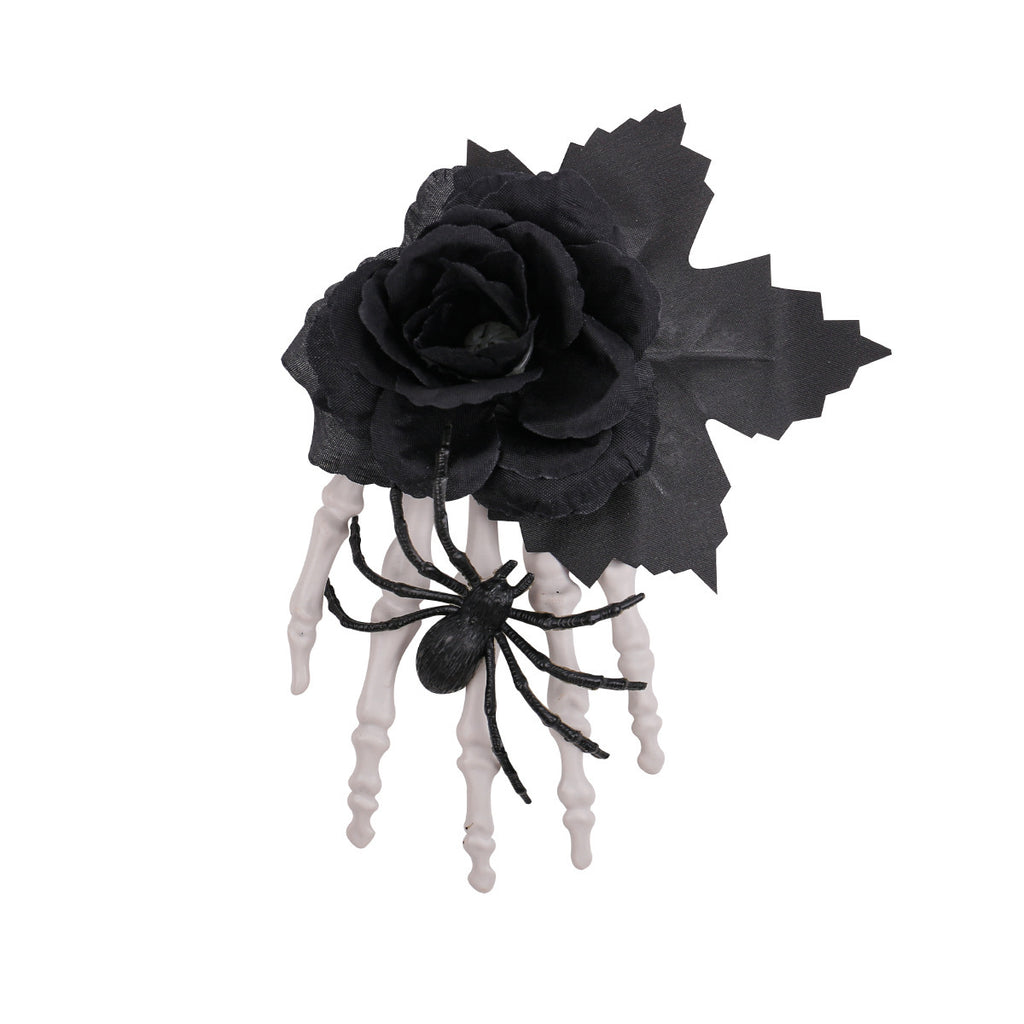 Halloween Ghost Hand Black Rose Spider Hair Clip, Skull Hand Hair Accessory, Horror Costume Party Decoration