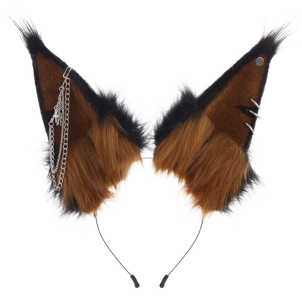 Halloween Animal Ears Headband Faux Dog Ears Plush Performance Headwear Chain Accessories Cosplay Convention Live Streaming