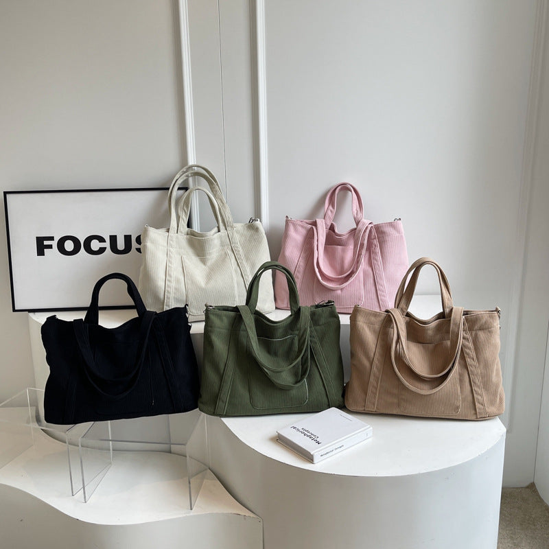 Crossbody Tote Bag in Corduroy, Large Capacity, Casual and Versatile, Shoulder Handbag for Fashionable Commuting