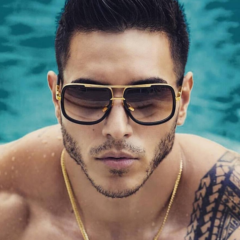 New Fashion Big Frame Sunglasses Men Square  Metal Sun Glasses Women Retro Sun Glasses Vintage High Quality Gafas