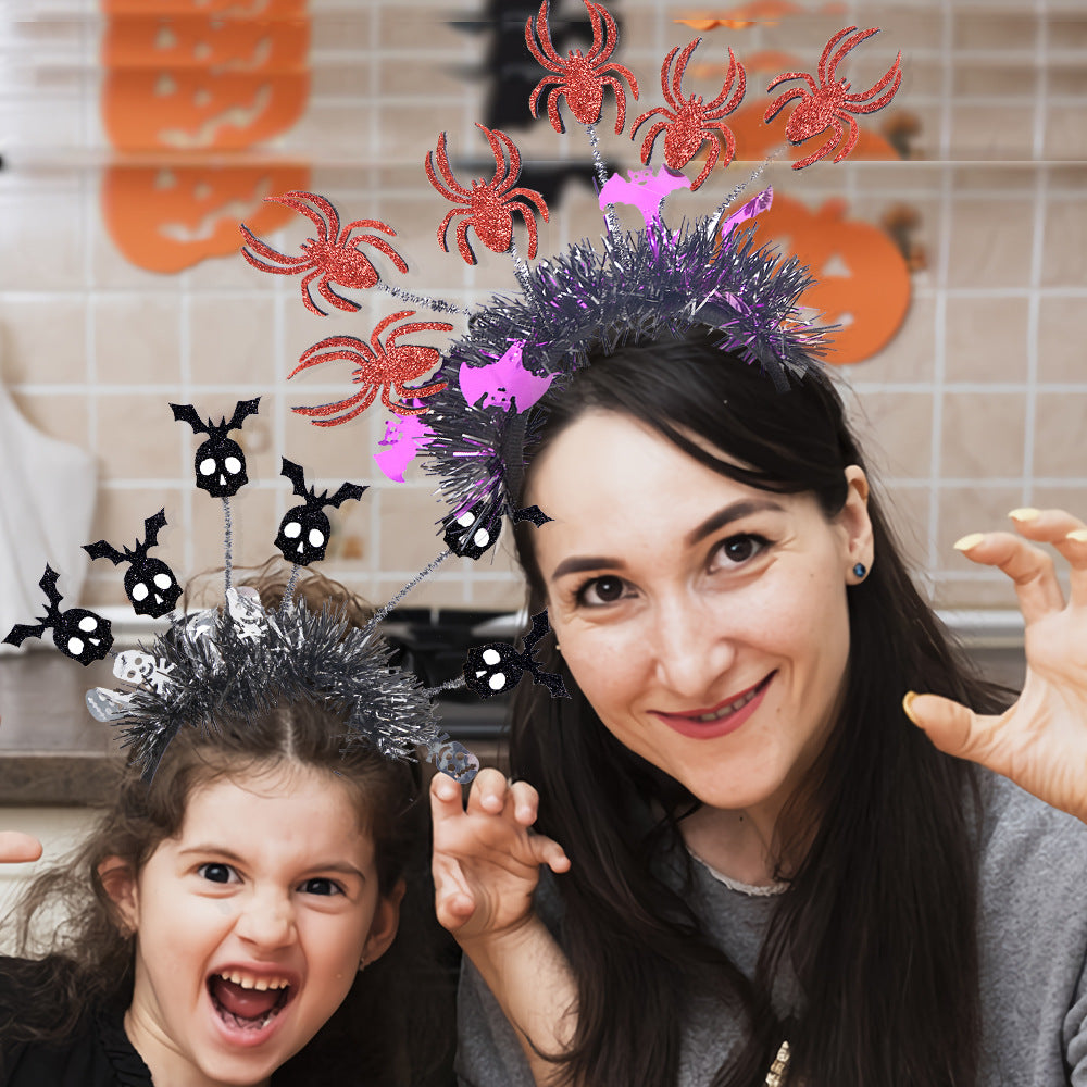 Nouveau bandeau d'Halloween avec motif citrouille, araignée et pompon, rayures colorées, accessoire de fête amusant pour la célébration d'Halloween