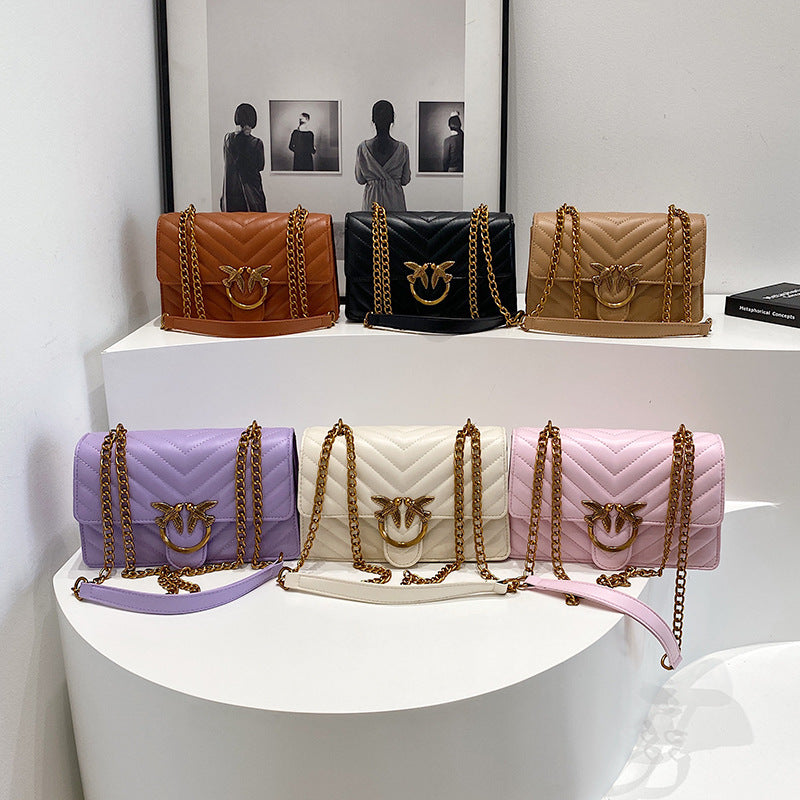Sac à chaîne pour femme Sac bandoulière élégant Mode Polyvalent Sac à bandoulière Brodé Petit sac carré