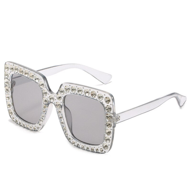 Vintage Oversized Square Colorful Diamond Sunglasses Women Big Frame Luxury Brand Crystal Sun Glasses Rhinestone Eyewear
