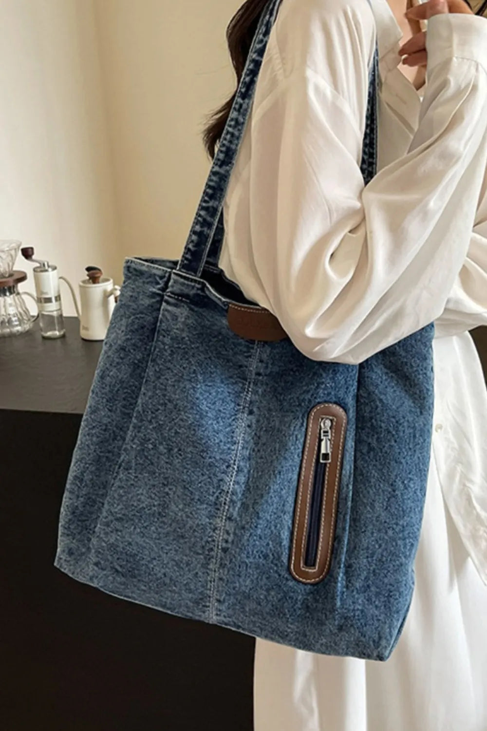 Sac fourre-tout en jean de taille moyenne