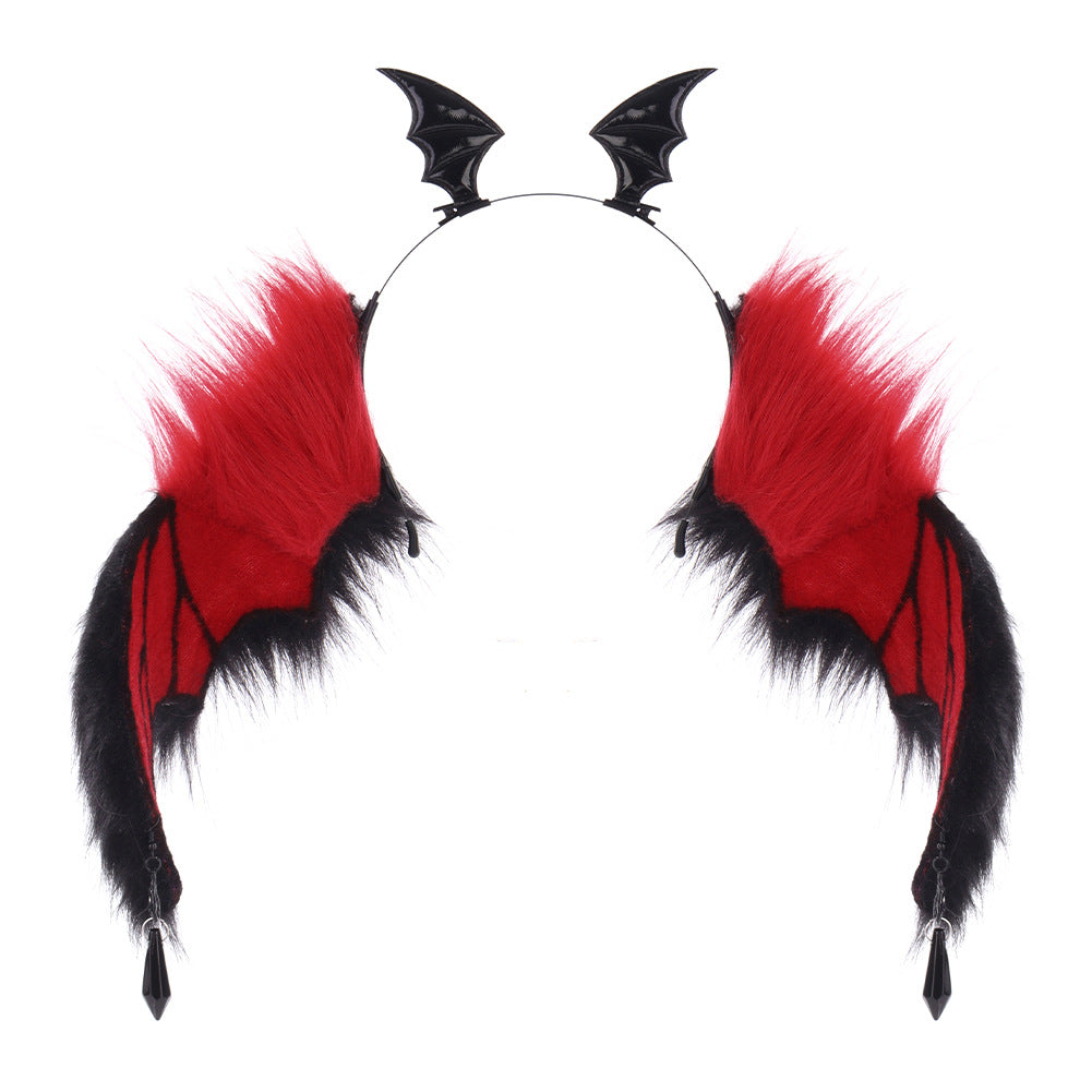 Serre-tête de diable style sombre Tête de chauve-souris Halloween Convention Cornes de diable Cosplay Oreilles d'animaux pliables Accessoire de performance