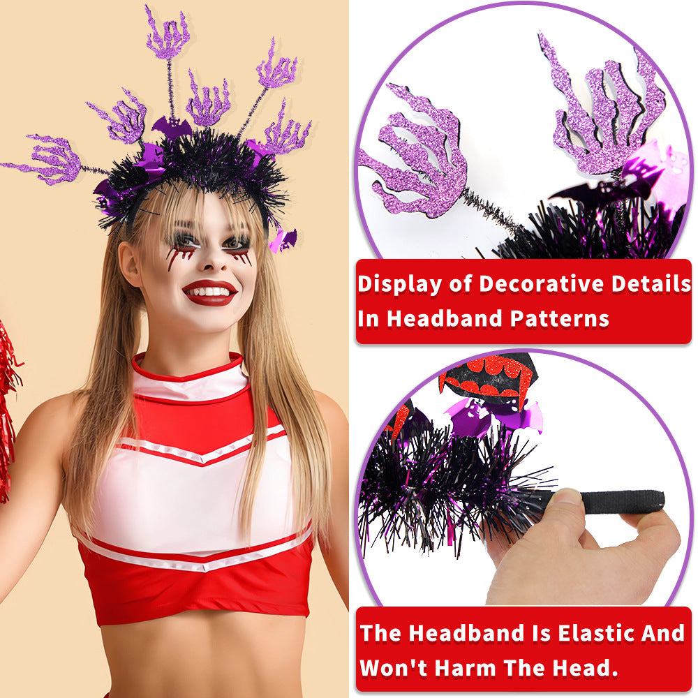 Nouveau bandeau d'Halloween avec motif citrouille, araignée et pompon, rayures colorées, accessoire de fête amusant pour la célébration d'Halloween