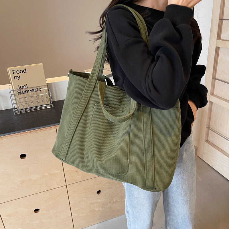 Crossbody Tote Bag in Corduroy, Large Capacity, Casual and Versatile, Shoulder Handbag for Fashionable Commuting