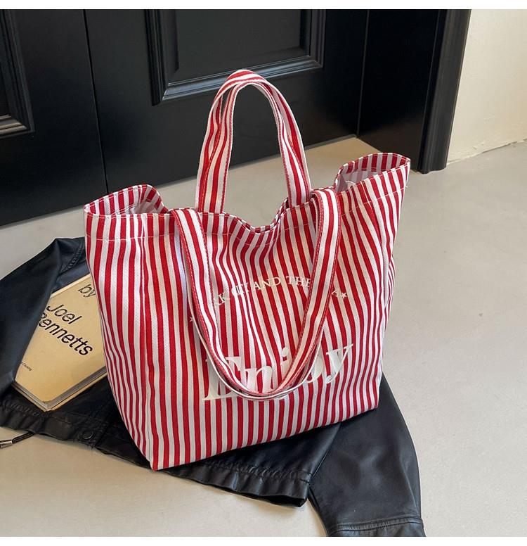 Colorful Stripe Canvas Tote Bag for Women, Large Capacity, Casual Shoulder Handbag, Simple Design