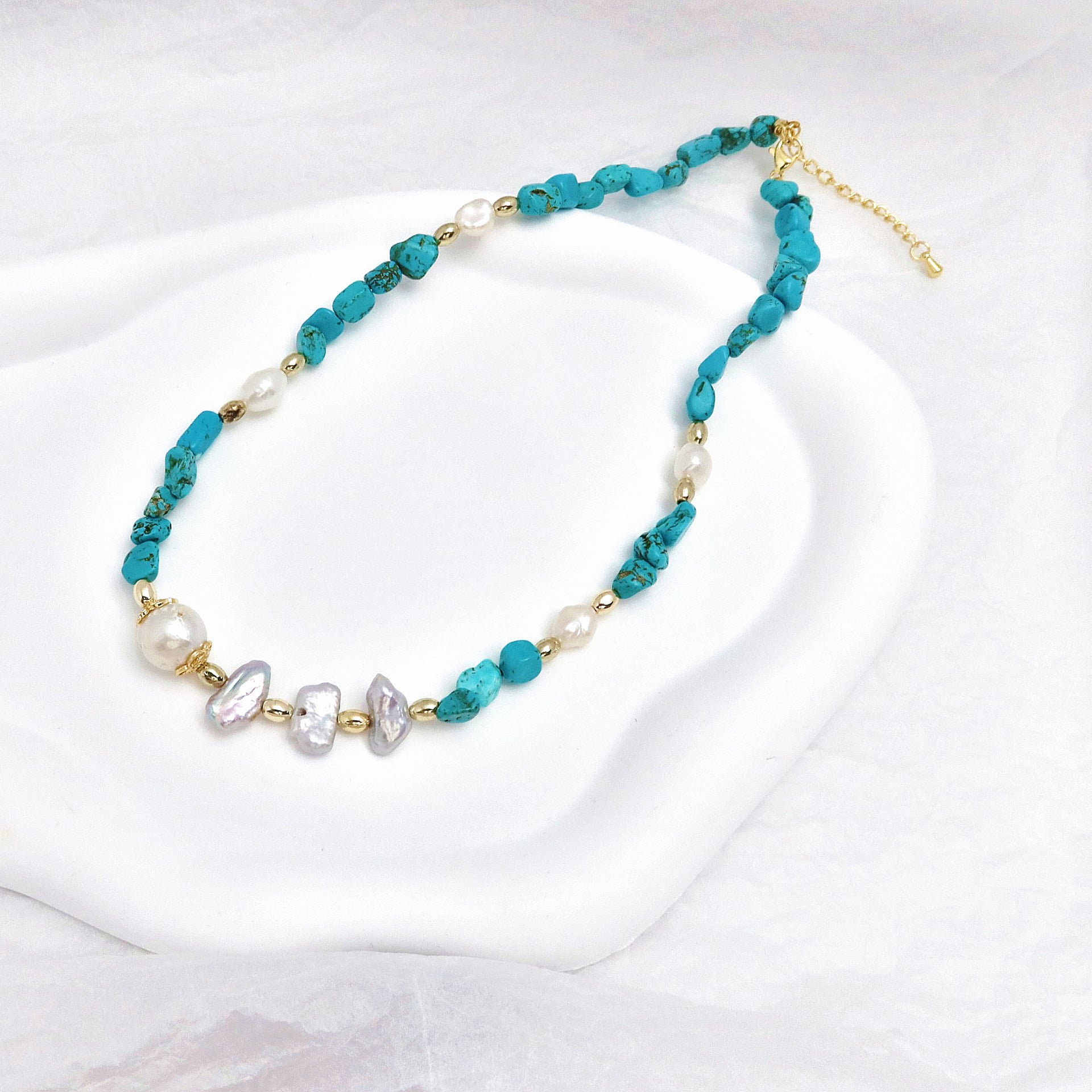 Freshwater Baroque Pearl Turquoise Beaded Bracelet Necklace, Natural Stone Bracelet, Original Design, Lightweight Luxury, Elegant Style
