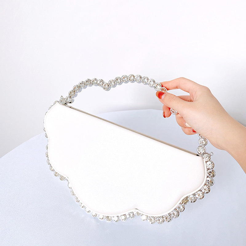 Whimsical New Evening Bag for Women, Handbag with Rhinestone Cloud Design, Chain Strap Crossbody Bag