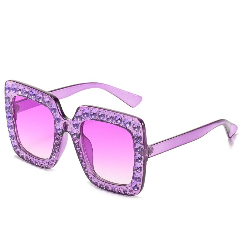 Vintage Oversized Square Colorful Diamond Sunglasses Women Big Frame Luxury Brand Crystal Sun Glasses Rhinestone Eyewear