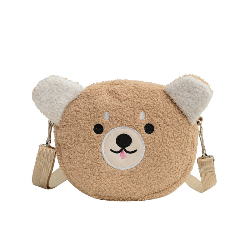 Sac rond brodé en peluche dessin animé en forme d'ours en peluche