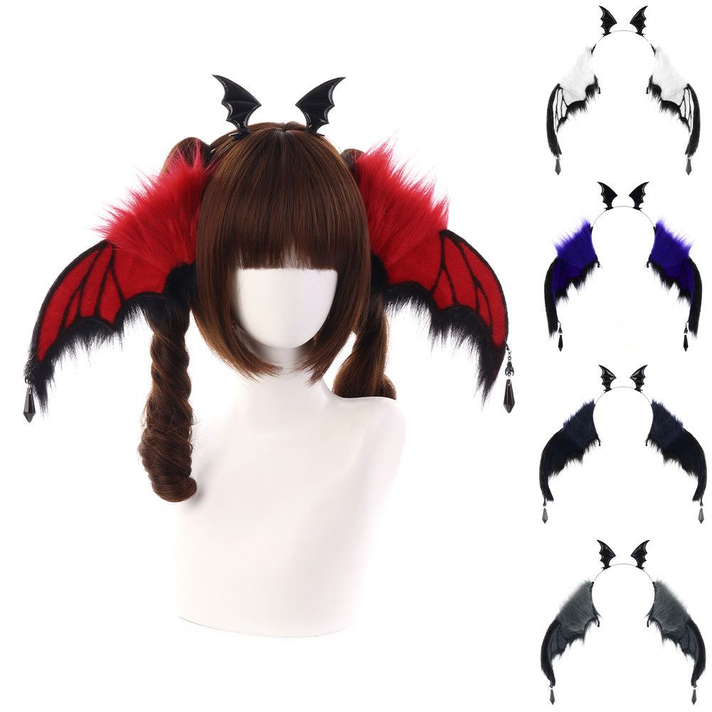 Serre-tête de diable style sombre Tête de chauve-souris Halloween Convention Cornes de diable Cosplay Oreilles d'animaux pliables Accessoire de performance