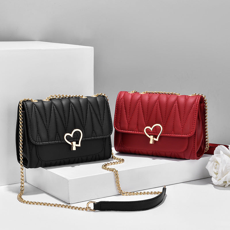 Peach Heart Lock Shoulder Bag Diagonal Cross Bag