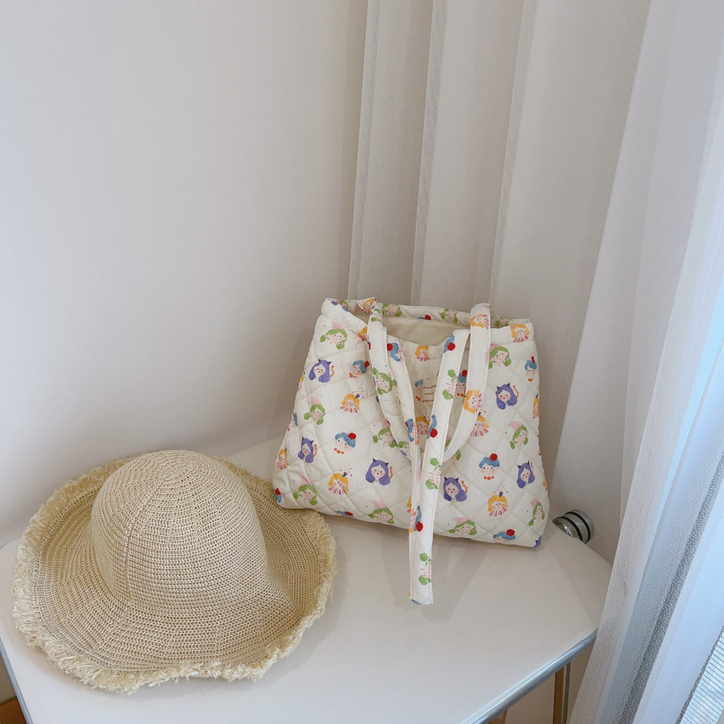 Floral Quilted Cotton Single Shoulder Large Bag with Large Capacity Mommy Bag and Book Bag