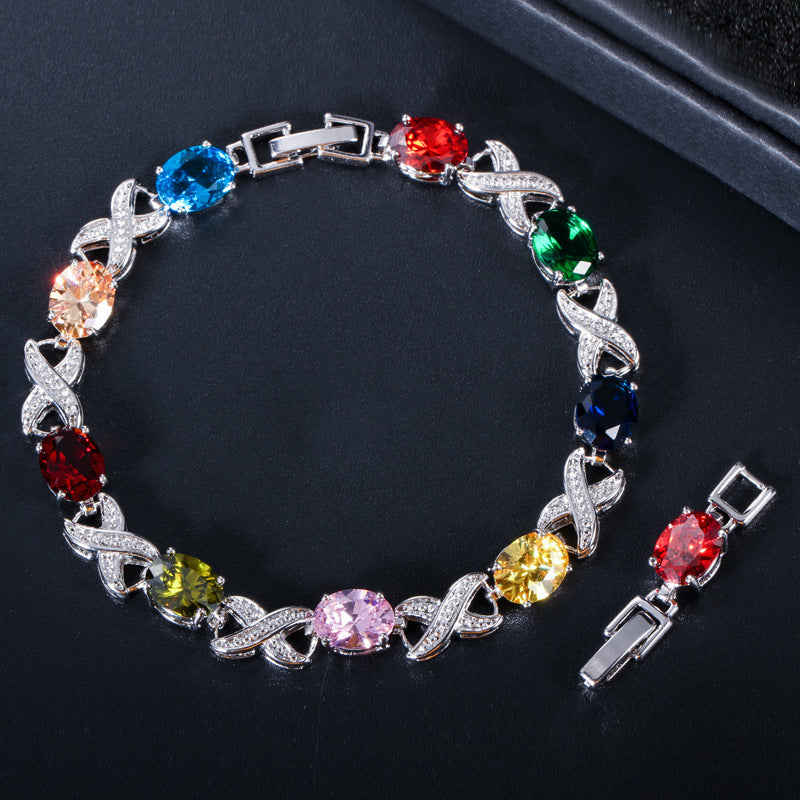 AAA+ Cubic Zirconia Infinity Link Tennis Bracelet, 7 Colors