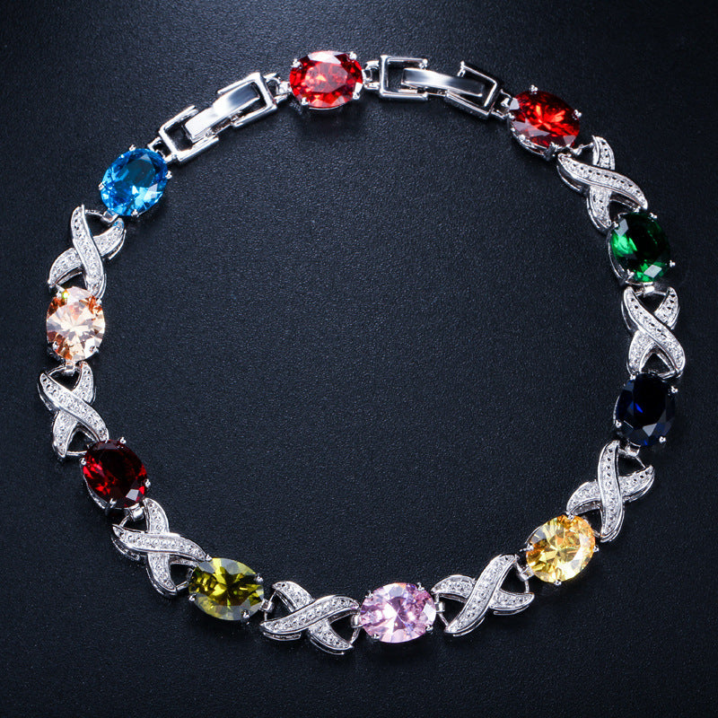 AAA+ Cubic Zirconia Infinity Link Tennis Bracelet, 7 Colors