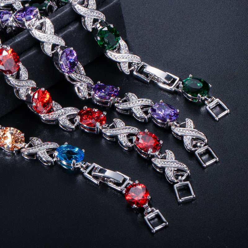 AAA+ Cubic Zirconia Infinity Link Tennis Bracelet, 7 Colors