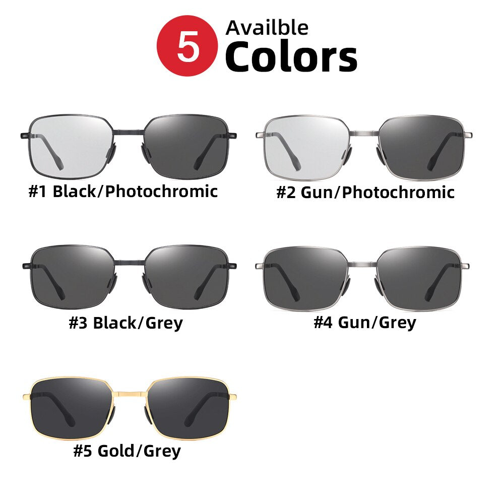 Lunettes de soleil pliables photochromiques pour hommes avec verres polarisés, monture rectangulaire en métal, lunettes de soleil tendance pour hommes