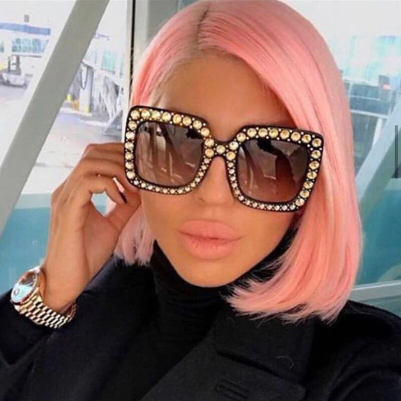 Vintage Oversized Square Colorful Diamond Sunglasses Women Big Frame Luxury Brand Crystal Sun Glasses Rhinestone Eyewear