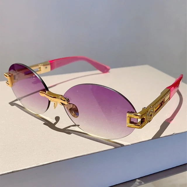 Frameless oval anti purple line sunglasses and sunglasses