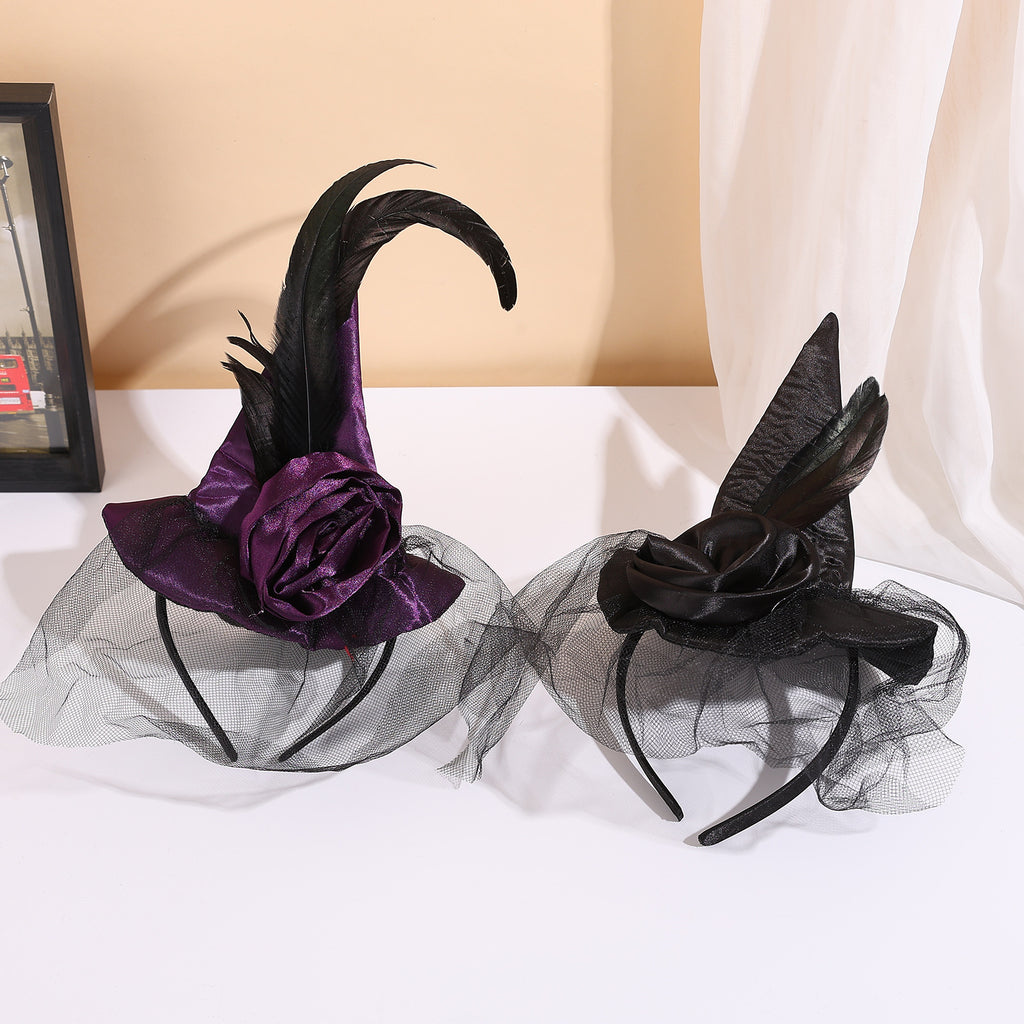 Halloween Party Accessories Witch Hat Headband Vintage Premium Headband Tulle Feather Style