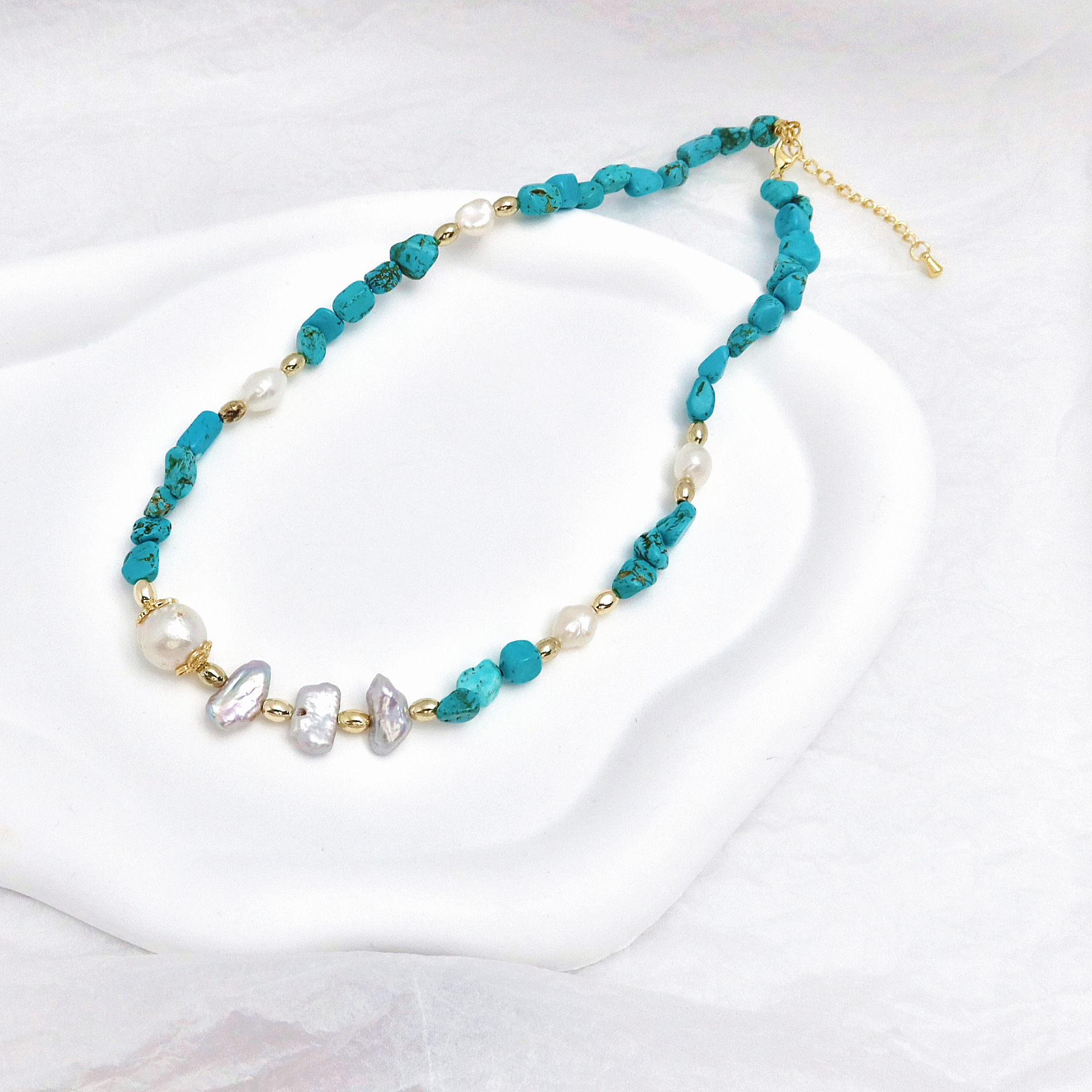 Freshwater Baroque Pearl Turquoise Beaded Bracelet Necklace, Natural Stone Bracelet, Original Design, Lightweight Luxury, Elegant Style