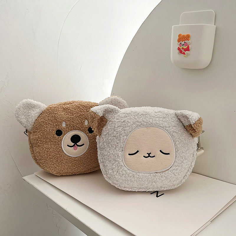 Sac rond brodé en peluche dessin animé en forme d'ours en peluche