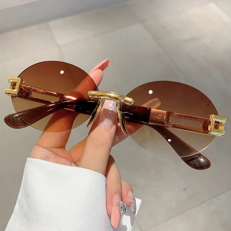 Frameless oval anti purple line sunglasses and sunglasses