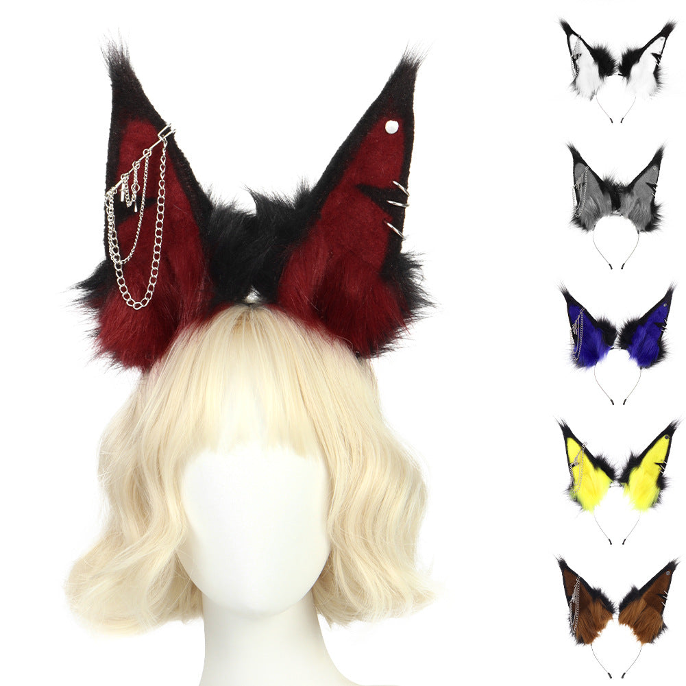 Halloween Animal Ears Headband Faux Dog Ears Plush Performance Headwear Chain Accessories Cosplay Convention Live Streaming