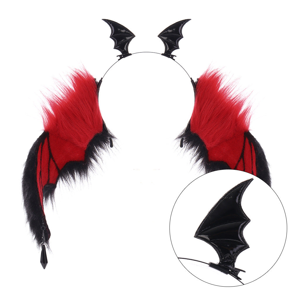 Serre-tête de diable style sombre Tête de chauve-souris Halloween Convention Cornes de diable Cosplay Oreilles d'animaux pliables Accessoire de performance