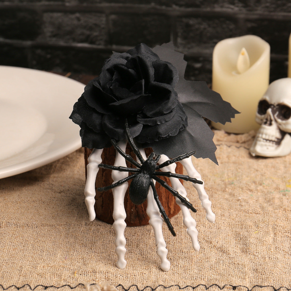Halloween Ghost Hand Black Rose Spider Hair Clip, Skull Hand Hair Accessory, Horror Costume Party Decoration