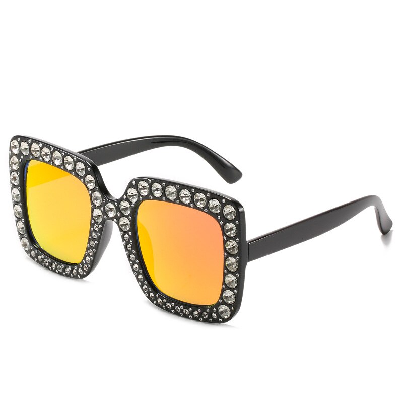 Vintage Oversized Square Colorful Diamond Sunglasses Women Big Frame Luxury Brand Crystal Sun Glasses Rhinestone Eyewear