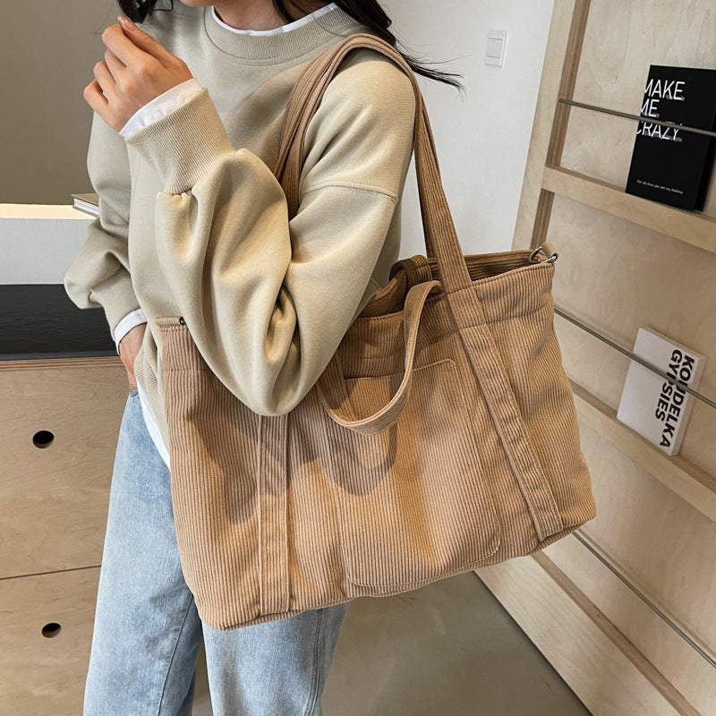 Crossbody Tote Bag in Corduroy, Large Capacity, Casual and Versatile, Shoulder Handbag for Fashionable Commuting