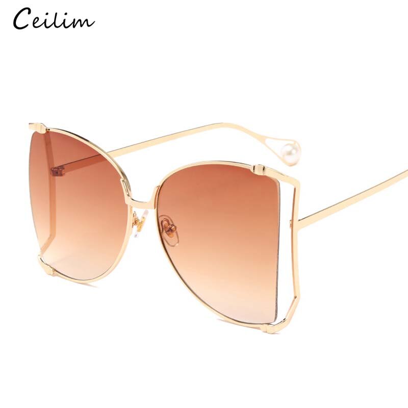 Oversized D Square Sunglasses Women 2023 Luxury Brand Cat Eye Clear Shades Glasses Pearl Fashion Half Frame Sun Glasses Ladies