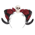 Halloween Dark Horn Headband Skull Devil Hair Accessory Red Rose Gothic Style Party Costume