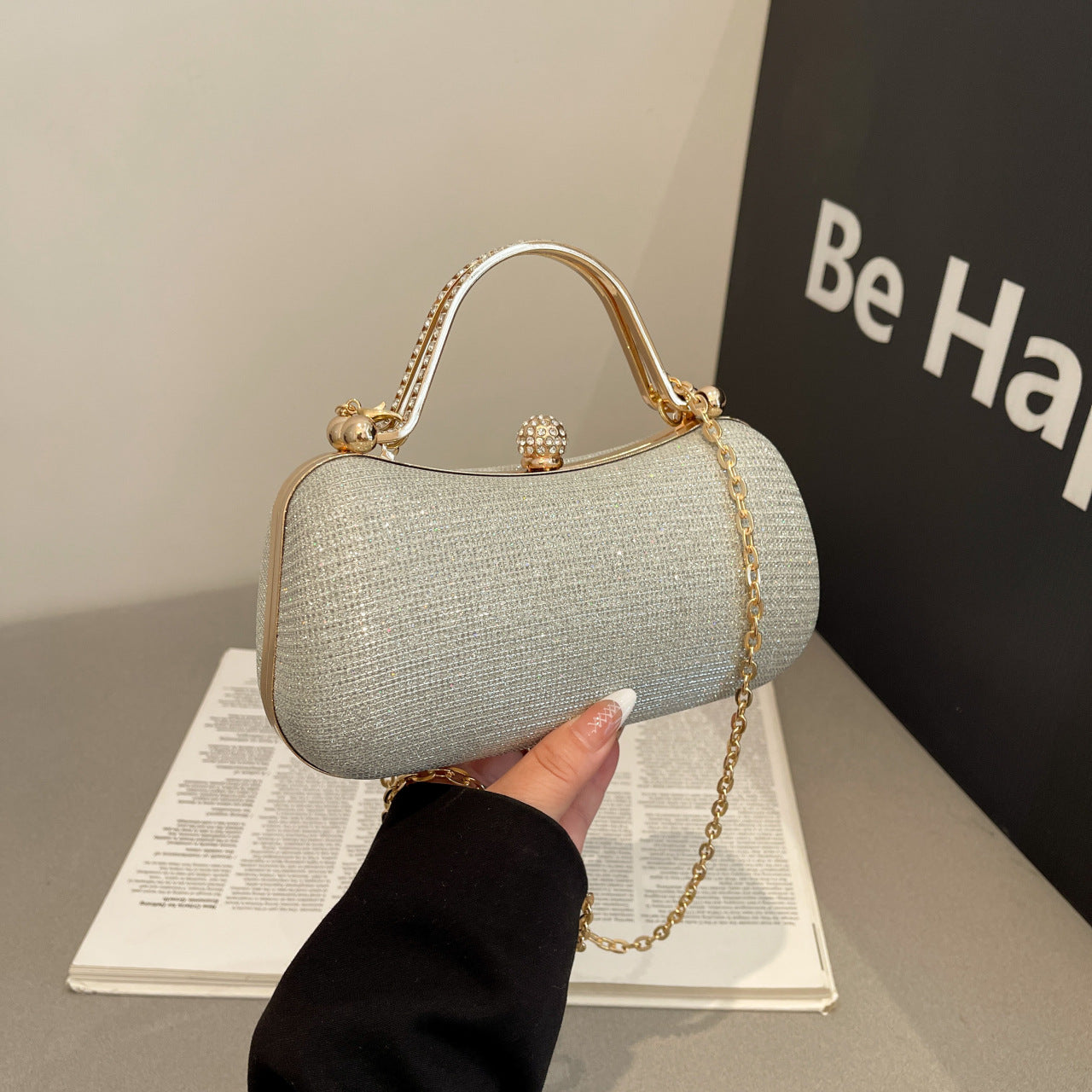 Chain sparkling diamond single shoulder crossbody bag
