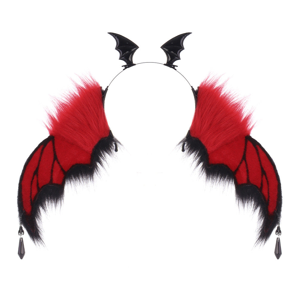 Serre-tête de diable style sombre Tête de chauve-souris Halloween Convention Cornes de diable Cosplay Oreilles d'animaux pliables Accessoire de performance