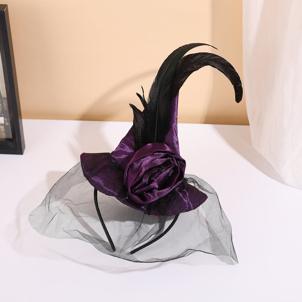 Halloween Party Accessories Witch Hat Headband Vintage Premium Headband Tulle Feather Style