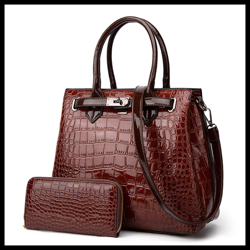 Sac à main pour femme, designer, luxe, nouveau, en cuir PU, motif crocodile, sac à bandoulière, 2 pièces, sac bandoulière, pochette, portefeuille femme
